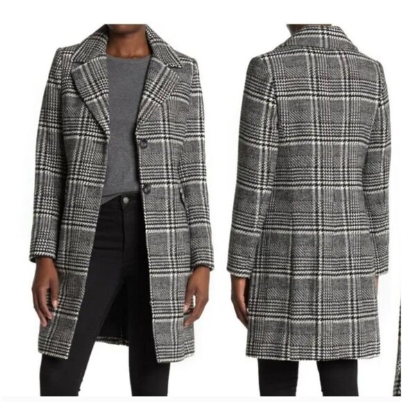 Sam Edelman Two Button Houndstooth Plaid Wool Long Blazer Coat Size S - Picture 1 of 10
